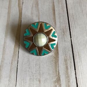Turquoise brown large stretchy Ring unbranded silver tone